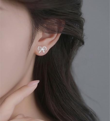 Reffeer Solid 925 Sterling Silver Bow Stud Earrings for Women Teen Girls Ribbon Stud Earrings Bowknot2