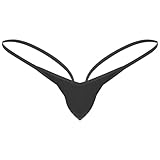 dPois Men's Spandex Micro Pouch V-String Thongs Smuggles Jockstrap Tangas Underwear Black Medium