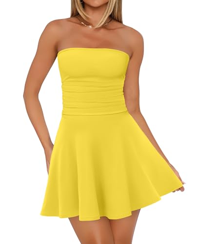 Image of OFEEFAN Womens Tube Dresses Strapless Homecoming Graduation Formal Party Club Mini Dress Date Outfits