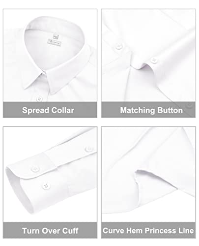 siliteelon Womens Classic-Fit Dress Shirts Long Sleeve Button Down Wrinkle-Free Stretch Solid Casual Work Office Blouse Top White Medium