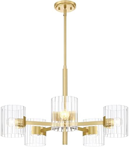 DESIGNERS FOUNTAIN Aries 5 Light Chandelier, 28 Inch Ceiling Fixture for Kitchen, Dining Room, Bedroom, and Living Room, Brushed Gold, D284C-5CH-BG