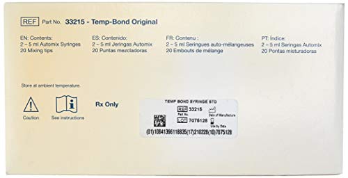 Kerr 33215 Temp-Bond Temporary Dental Cement Automix Syringe, Contains 2 Syringes (11.8 g Each), 20 Mixing Tips