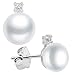 Produktbild Frauen Perlen Ohrstecker, Süßwasserzuchtperlen Knopfform 7-8 mm mit einem kleinen Zirkonia Stein Secret & You - Hochwertiger Sterling Silber 925 Halterungen mit großen Muttern.