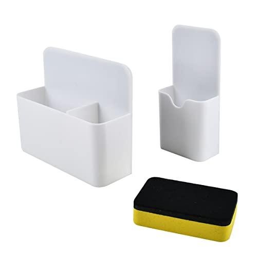 Magnetic Pen Marker Holders White 2PCS + Magnetic Whiteboard Eraser, Adjustable Magnetic Pen Holder Magnetics Marker Holder
