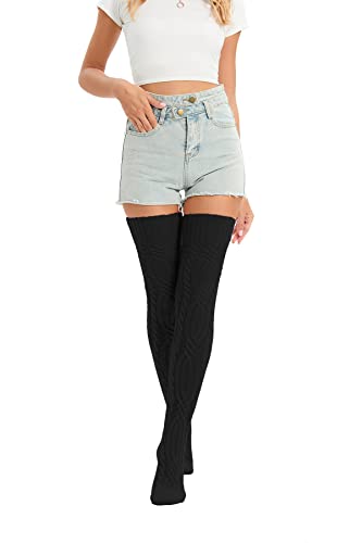 Image of YELAIVP Women's Thigh High Socks Over Knee Cable Knit Boot Stockings Winter Long Warm Leg Warmers