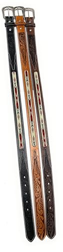 Generic Men's Heavy Duty Genuine Leather Western Casual or Work Belt, South Western Style Cowboy Rodeo Leather Belt4