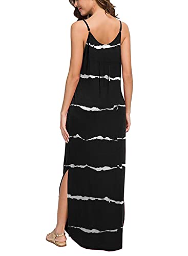 Image of HUSKARY Women's Summer Casual Sleeveless V Neck Strappy Split Loose Dress Beach Cover Up Long Cami Maxi Dresses with Pocket