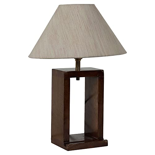 Image of tu casa Handcrafted Mango Wood Table Lamp with Pleated Off-White Cotton Fabric Shade | Elegant Bedside Night Lamp for Bedroom & Living Room