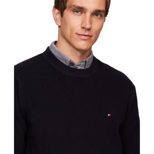 Image of Tommy Hilfiger Men's Waffle Knit Crewneck Sweater Lightweight Pullover, Also Available in Big & Tall
