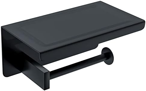 Toilet Paper Holder with Shelf, Two Installation of Wall Mounted with Adhesive and Screws Toilet Paper Roll Holder, Bathroom Washroom 304 Stainless Steel Toilet Roll Holder with Shelf - Matte Black