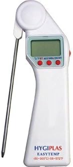 Termómetro digital de bolsillo WIN-WARE Easytemp. Sonda plegable confiable y robusta y función de encendido y apagado automático para conservar la energía de la batería del termómetro. ¡Guárdelo en el bolsillo de la ropa blanca de su chef! Adecuado para usar con una variedad de productos alimenticios, desde carne y lácteos hasta líquidos y semisólidos. Se suministra con una batería AAA