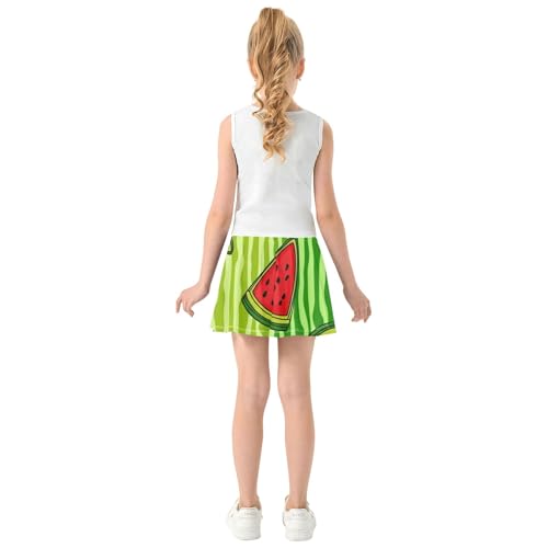 Watermelon Slices Green Stripes Athletic Shorts for Girls Skorts Kids Tennis Skirts Dance Pleated Skort 3t4