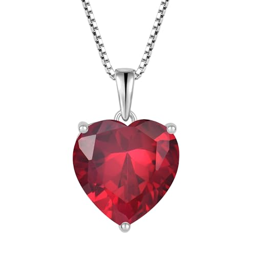 Image of JO WISDOM Heart Necklace,925 Sterling Silver Pendant Necklace 3A Cubic Zirconia July Birthstone Ruby Color Red Jewellery for Women