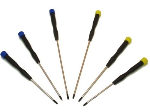 6 Piece Colour Coded Long Precision Screwdriver Set Philips Slotted SD213