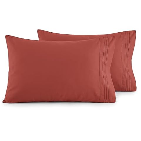 Elegant Comfort Luksusowy, ultramiękki zestaw 2 poszewek na poduszki – mikrofibra premium 1500, podwójnie szczotkowana, jakość hotelowa – odporne na zagniecenia, rozmiar King, kolor rdza