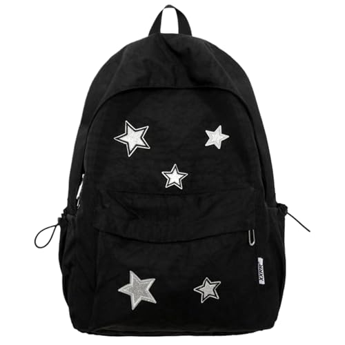 Mochila Y2K grande capacidade: mochila escolar de lona com zíper suave e bolso frontal, bolsas de livros pretas laptop para meninas, caminhadas, viagens
