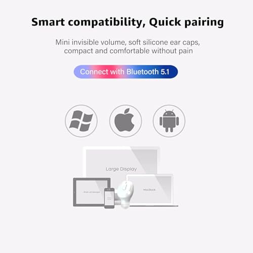 Image of Single Bluetooth Wireless Earbud, Mini Invisible in-Ear Wireless Bluetooth Headphone 12 Hours Super Long Battery Life Suitable for Sports Work and Sleep - White