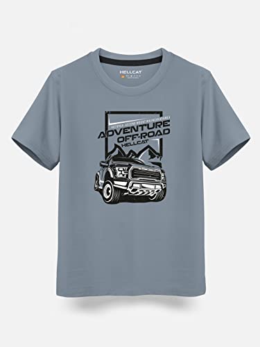 Image of HELLCAT Boys Round Neck Printed Blended Cotton Tshirt -Combo Pack of 2 - Orange /Blue