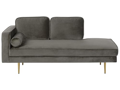 Chaise Longue Méridienne Beliani Velours Gris - Rangement Intégré Côté Gauche 160cm