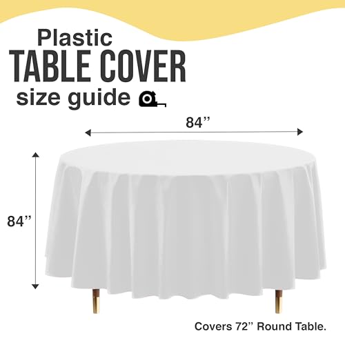Image of Exquisite 66% Thicker Premium White Round Tablecloth 0.5 Mil 6 Pack Plastic Table Cloth Disposable 84 Inch Round Plastic Tablecloth Won't Tear Easily Like Cheap Thin Brands