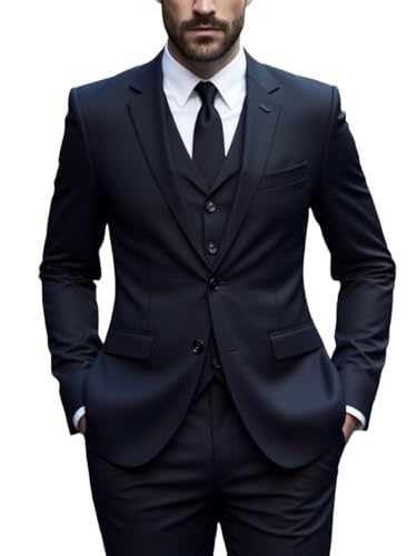 Men's 3-Piece Suit Set, Slim Fit, Double Breasted, Long Sleeve, Polyester Blend, Black Navy Charcoal
