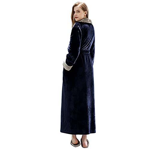 Hellomamma Women's Fleece Robes, Long Winter Warm Soft Plush Bathrobes For Women, Fluffy Comfy House Coat (Navy Blue, Xl) #TOP1