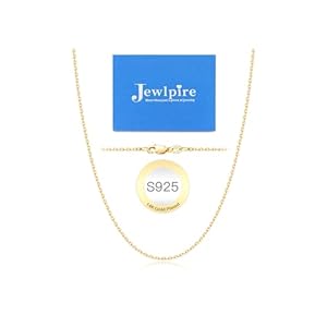 Jewlpire Italian 14K Real Gold Over 925 Sterling Silver Chain Necklace for Women, 1.1mm 1.3mm Cable Chain Necklace Hypoallergenic & Comfortable Women’s Chain Necklaces 14 16 18 20 22 24 26 Inch