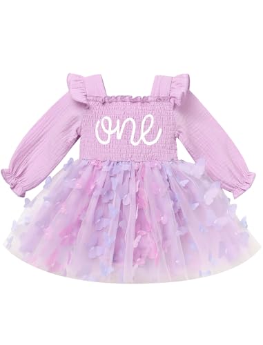 ODASDO Baby Girls First Birthday Outfit Sqaure Neck Ruffle Long Sleeve Tulle Tutu Romper Dress with Bow Headband2