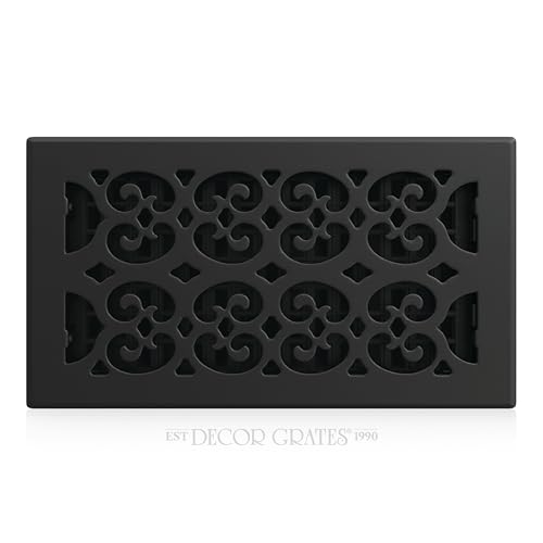 Decor Grates Metal Classic Decorative Air Vent Cover 6x12 Floor Register Adjustable Control Lever AC Floor Vent Covers for Home Floor Vents Fits 6 x 12 Inch Opening Textured Black (STH612)