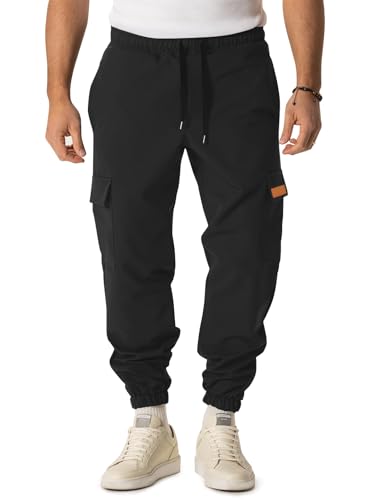Yousify Mens Fleece Cargo Pants Casual Jogger Elastic Waist Drawstring Hiking Pants Track Sweatpants with Multi Pockets