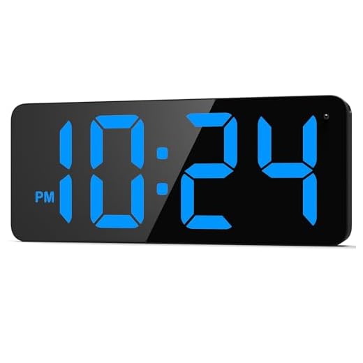 LED Digital Wall Clock with Large Display, Big Digits, Auto-Dimming, 12/24Hr Format, Modern Electric Small Silent Wall Clock for Living Room, Bedroom, Classroom, Farmhouse, Kitchen, Office - Blue
