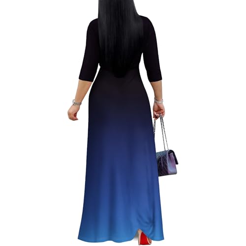 Image of PinkPatty Women's Plus Size Maxi Dresses Casual Flowy 3 /4 Sleeves Dress Printed Vacation Dress for Daily Wear with Belt