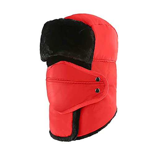 Winter Men's and Women's Bomber Hats with Russian earlobe Buckle and Windproof Face Mask for Skiing Skating Mountaineering (I) (B)