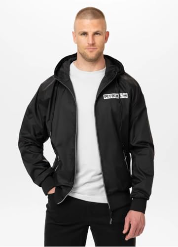 PITBULL - Jacken Herren mit Kapuze, Winddichte Herren Jacke Übergang Athletic Hilltop, Bequeme Seitliche Taschen mit Reißverschluss, Herren Jacken Übergang Perfekt für Outdoor - XL, Schwarz