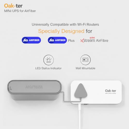 Image of Oak-TER Mini UPS for Jio AirFiber and Airtel Xstream AirFiber | AirFiber Plus Support, 1 Year Warranty, Universal Socket, Power Backup, Compact Design