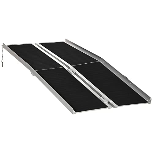 HOMCOM 6' Aluminum Skidproof Portable Wheelchair Ramp for Home, Steps, Doorways, Carpeted Foldable Handicap Ramp, Threshold Ramp with Durability for Strong Load-Bearing