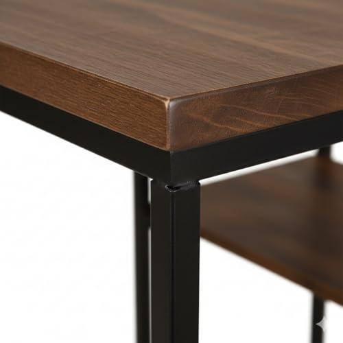 Image of Solid Sheesham Wood Table Top & Iron Leg Study Table | Multipurpose Freestanding Study Desk | Office Table for Study Room | Office | Library | Living Room | Finish Color - Brown |