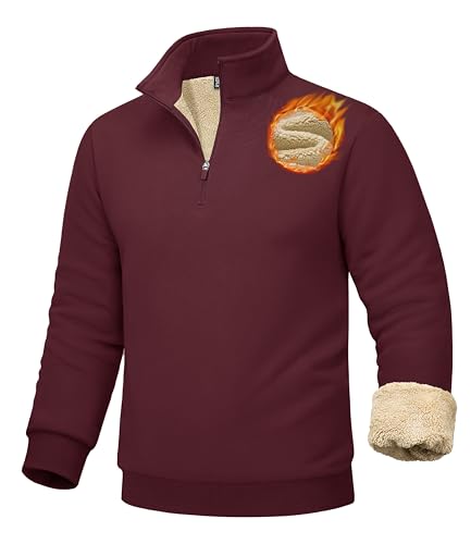 Image of MAGCOMSEN Men's Sherpa Lined Quarter Zip Fleece Heavyweight Pullover Winter Warm Sweatshirts