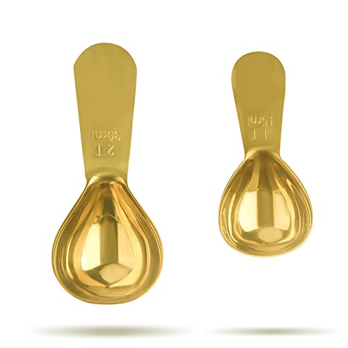 Gold Stainless Steel Coffee Scoop Set, 1 Tbsp (15ml) & 1 Tbsp (30ml), Golden Tablespoon Measuring Spoon for Coffee, Milk Powder, Fruit Powder, 2 Pack (Short, Gold)
