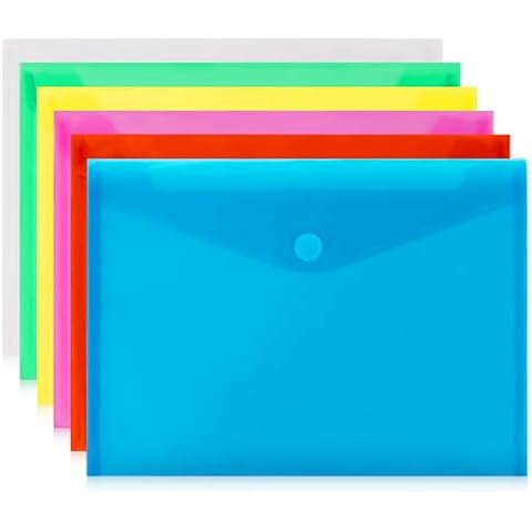 Colourful Transparent File Envelopes with Snap Closure Cover