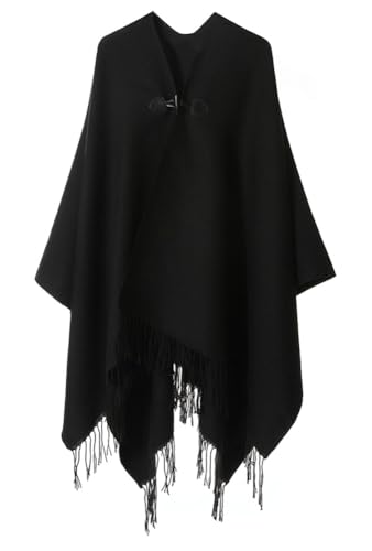 Tassel Shawl Cape with V-Neck Knitted Open Front Cardigan with Stylish Buttons Long Poncho Warm Winter Wrap Shawl 2025