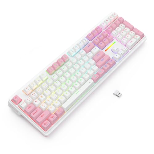 Image of Redragon K745 PRO Wireless Gasket RGB Gaming Keyboard, 108 Keys Mechanical Keyboard w /Extra 4 Hotkeys, Hot-Swap Socket, 5-Layer Noise Dampening, See-Through Round PBT Keycaps, Creamy Linear Switch