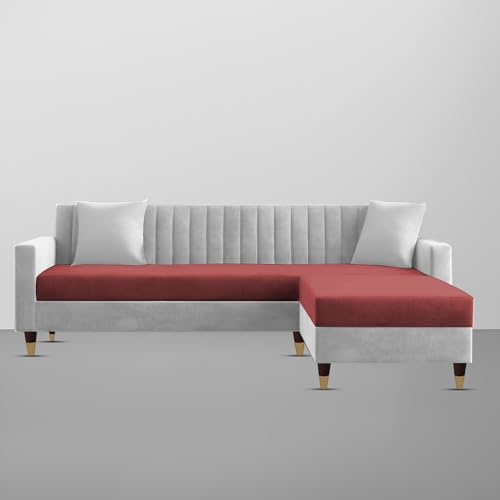 Image of Casaliving Garcia 4 Seater L Shape Convertible Sofa Set for Living Room, 3 Seater & Ottoman Modular Sectional Couch for Small Space (Maroon & Grey Colour Premium Fabric)