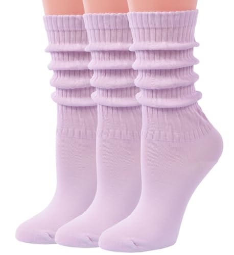 Image of Women's Ruffle Frilly Slouchy Socks, Soft Cotton Cute Solid Color Crew Socks Light Blue