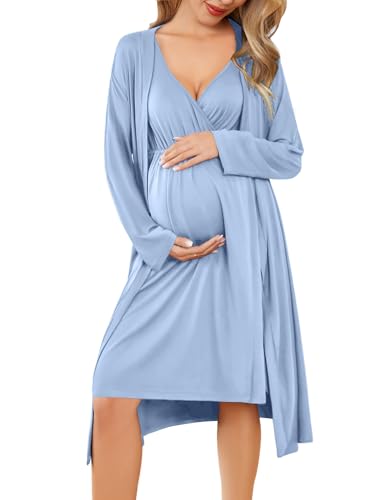 Image of Ekouaer Maternity Nursing Gown and Robe Set Labor Delivery Nursing Nightgowns for Breastfeeding Pregnancy Clothes