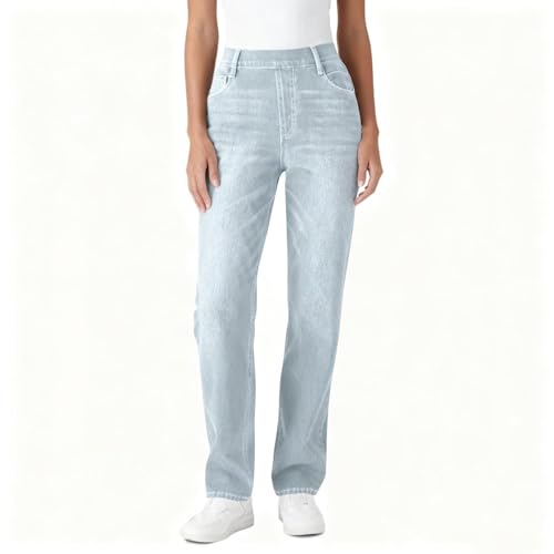 Zeiayuas Straight Leg Pants Women High Rise Denim Jeans Elasticated Waist Stretch Denim Pants Cowboy Trousers Casual Sports Trousers with Pockets Ladies Sports Yaga Gym Bottoms