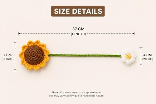 Image of SATYAM KRAFT 1 Pc Artificial Sunflower Crochet Hanging Ornament for Home Decor | Handmade Sunflower Car Mirror Hanging Accessory | Crochet Flower Car Dashboard Decoration | Home, Window, Door