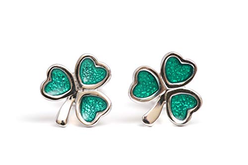 Biddy Murphy, Irish Three Leaf Clover Shamrock Earrings for Women, Sterling Silver Celtic Green Enamel Studs, Made in Ireland by Artisan Jewelers