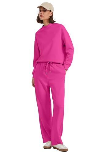 Image of WIHOLL Two Piece Sets for Women Fall Outfits Lounge Sets Mock Neck Tops Wide Leg Pants Vacation Travel Airport Outfits