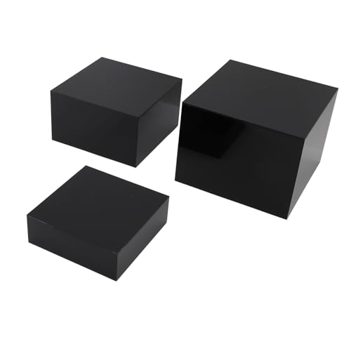 Asixxsix Buffet Risers, Set of 3 Acrylic Cube Food Risers for Buffet Table, Multiple Uses Small Stackable Display Stand Shelf for Catering Dessert Collectibles Jewelry Figures Show (Black)